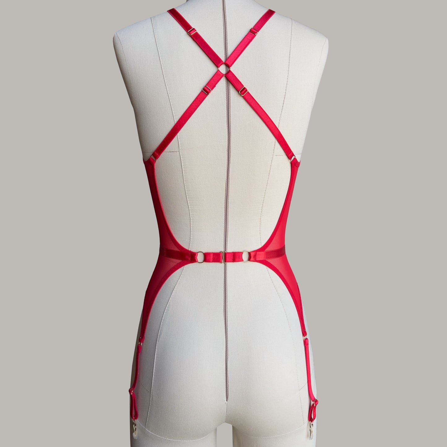 Mesh Basque With Ribbons "Iris" Red