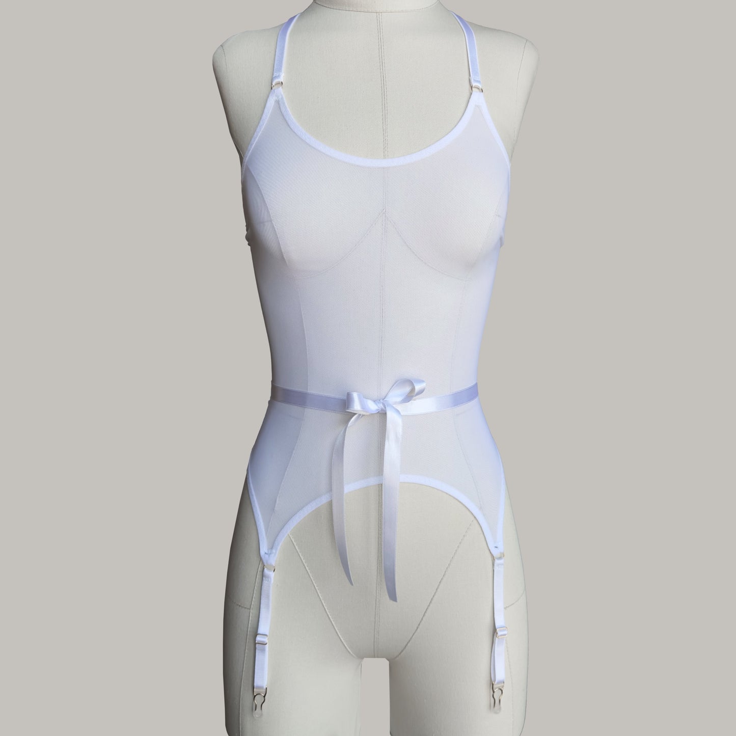 Mesh Basque With Ribbons "Iris" White