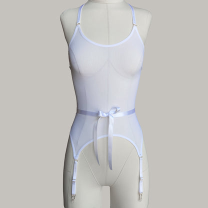 Mesh Basque With Ribbons "Iris" White