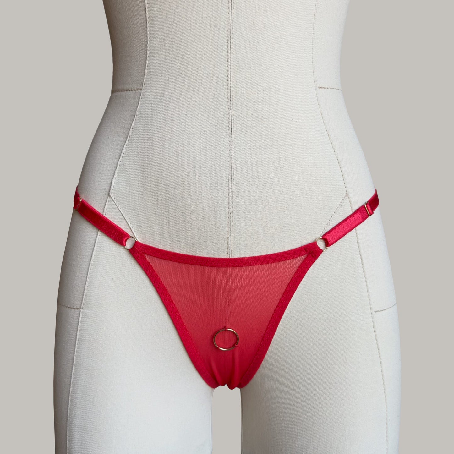 Mesh Thong With Ring "Mistress" Red