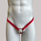Male Three Straps Thong Chastity Cage Holder Red