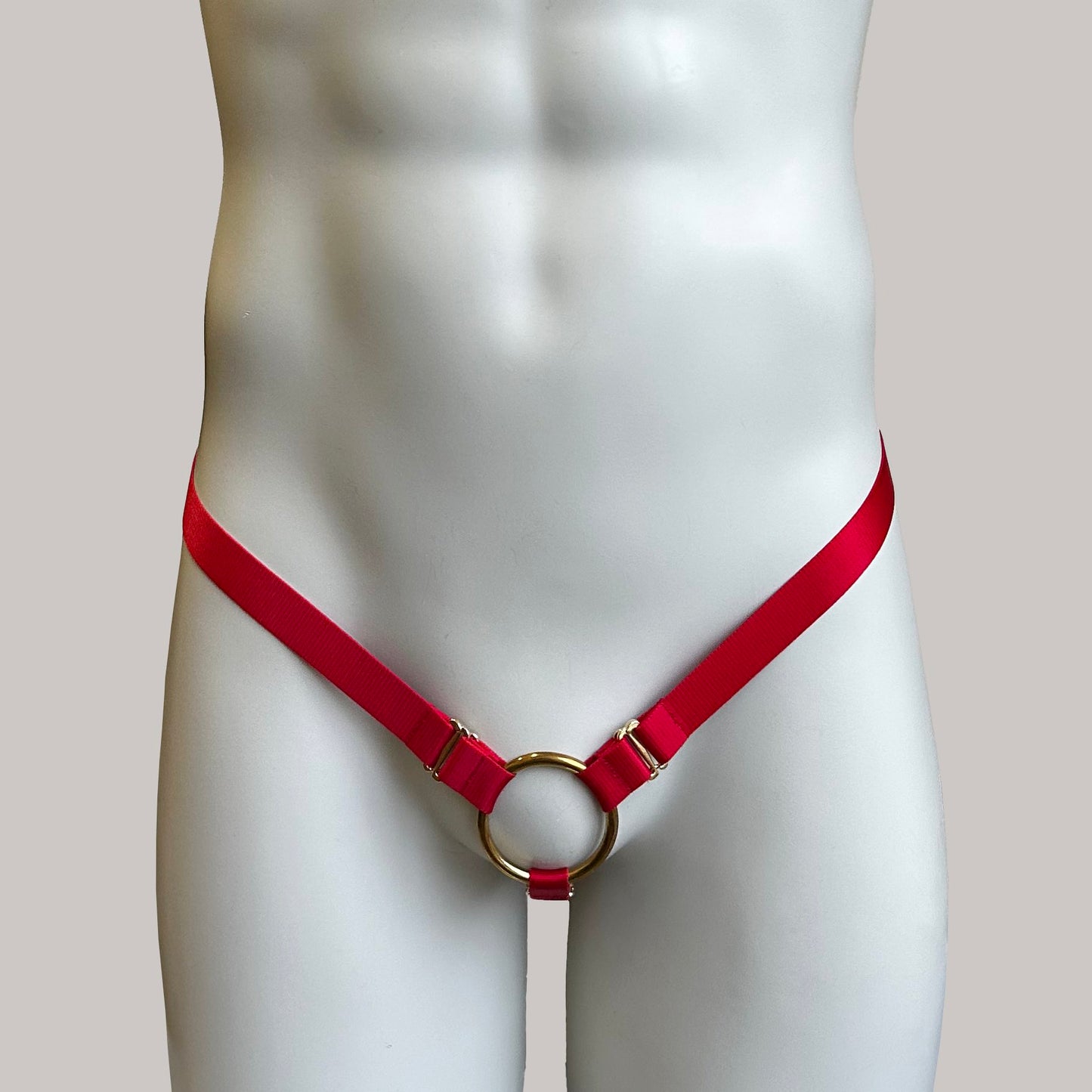 Male Three Straps Thong Chastity Cage Belt Red