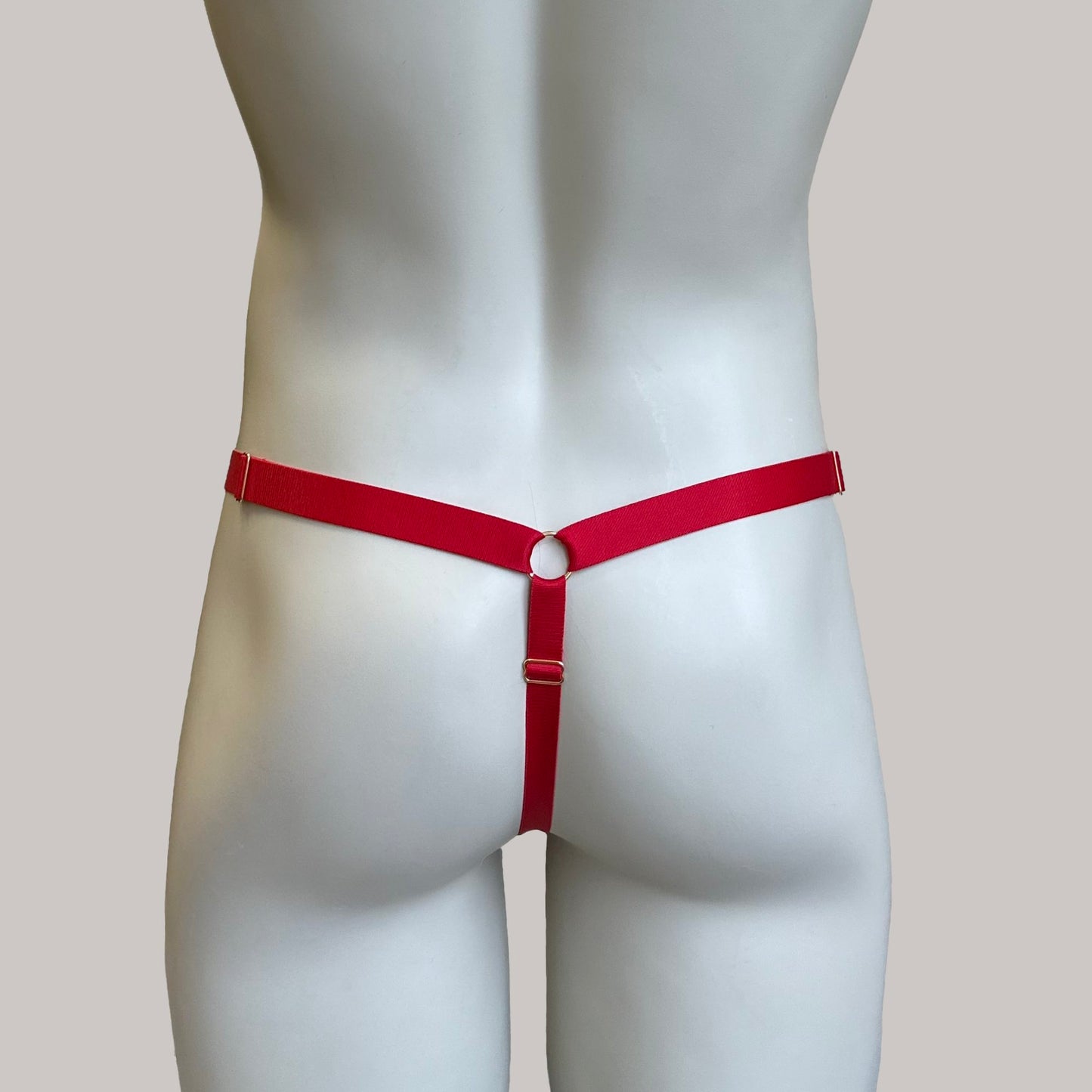 Male Bow Feminine Three Straps Thong Chastity Cage Holder Red