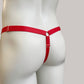 Male Bow Three Straps Chastity Cage Support Belt Red