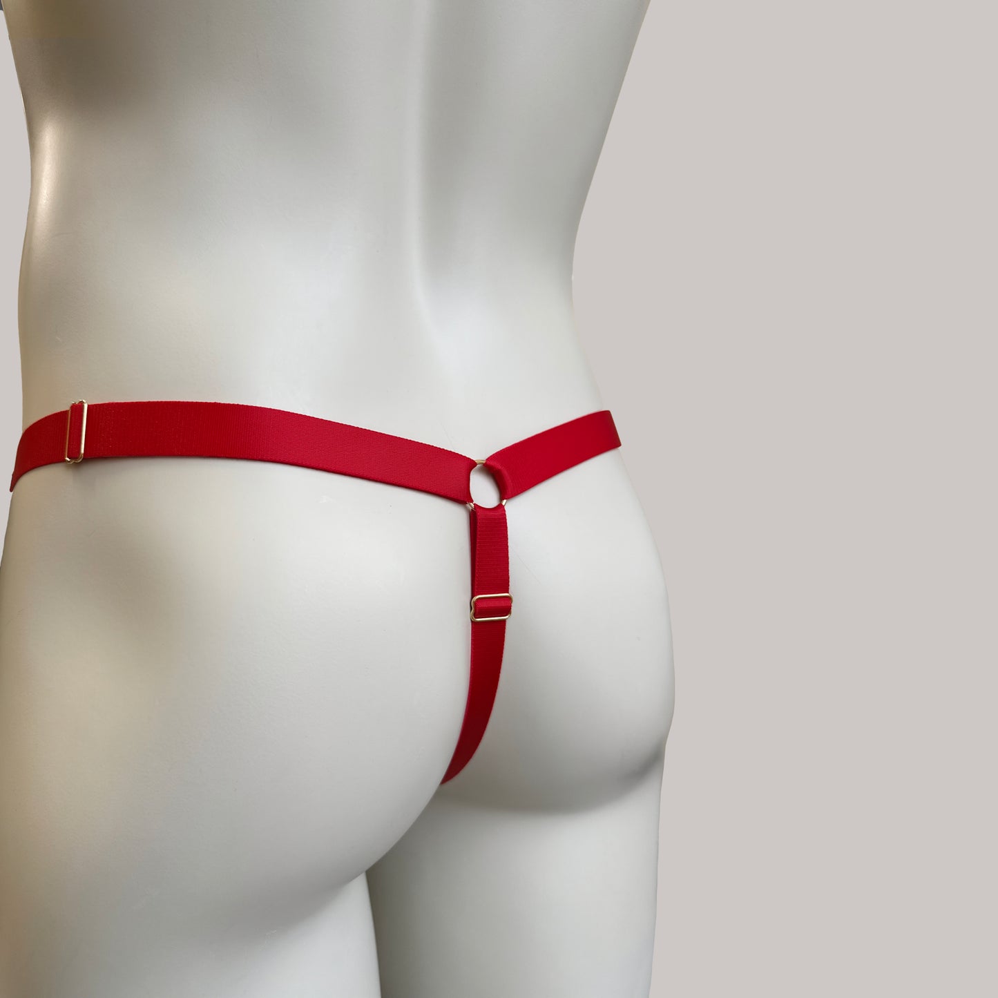 Male Bow Three Straps Chastity Cage Support Belt Red