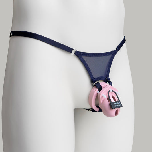 Mesh Support Thong For Chastity Cage (Navy)