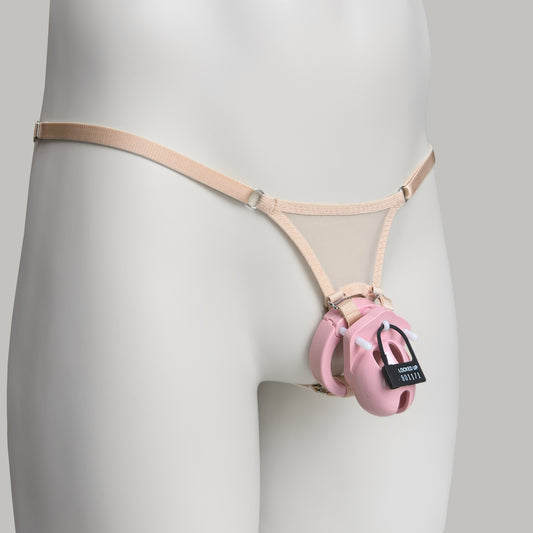 Mesh Support Thong For Chastity Cage (Beige)