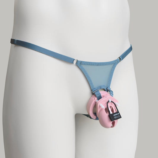 Mesh Support Thong For Chastity Cage (Dusty Blue)