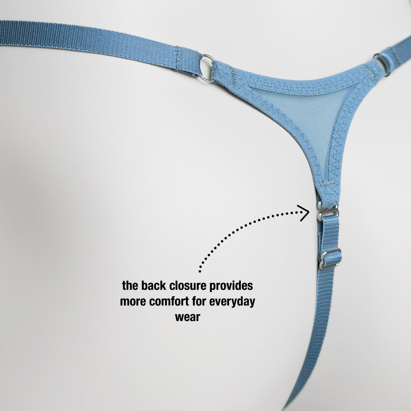 Mesh Support Thong For Chastity Cage (Dusty Blue)