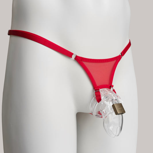 Mesh Support Thong For Chastity Cage (Red)