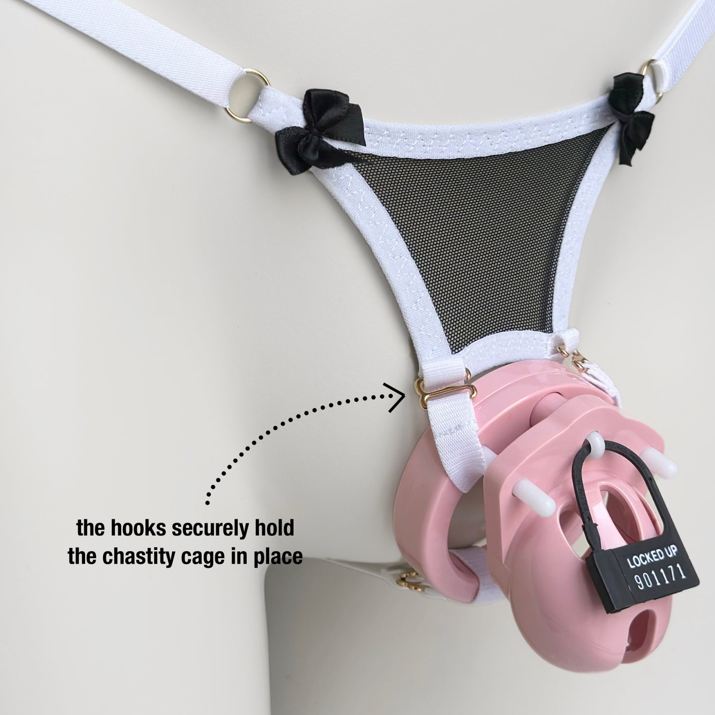 Mesh Support Thong For Chastity Cage (French Maid)