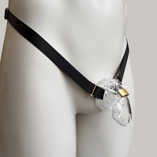 Male Two Straps Chastity Cage Belt Black
