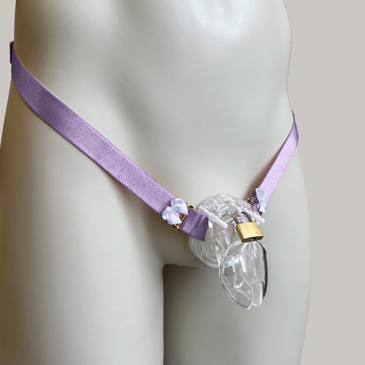 Violet elastic chastity cage belt