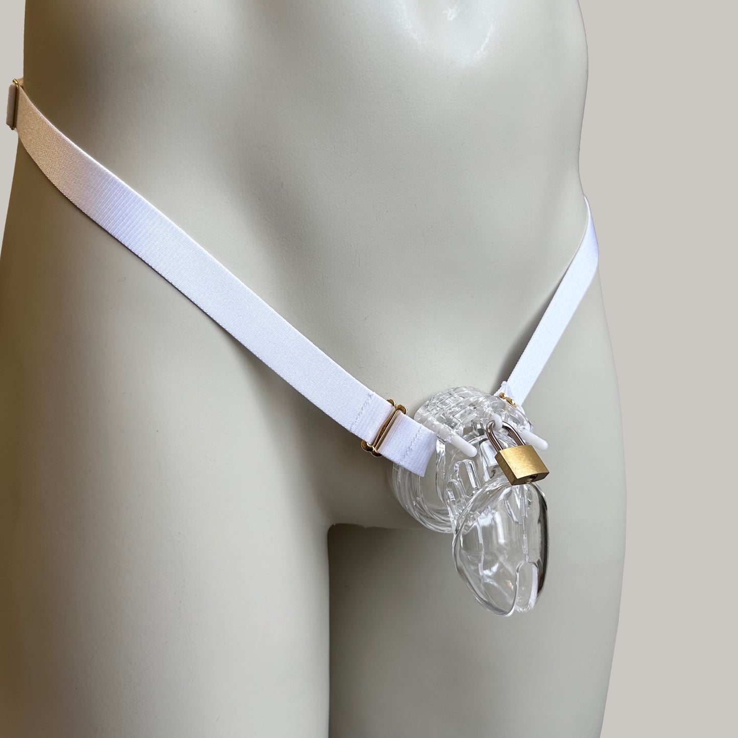 Male Two Strap Chastity Cage Holder White