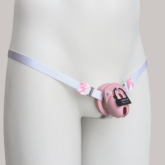 Sissy Three Straps Support Belt For Chastity Cage (Pink and White)