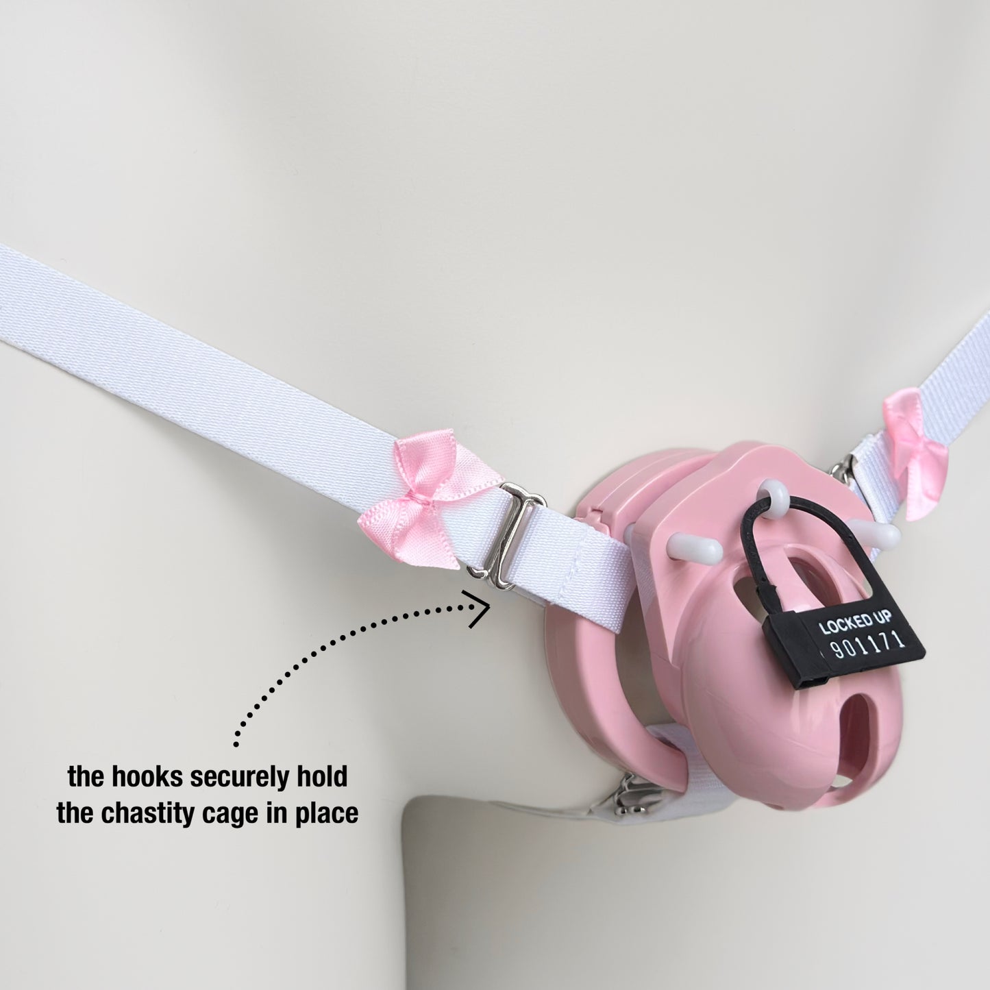 Sissy Three Straps Support Belt For Chastity Cage (Pink and White)