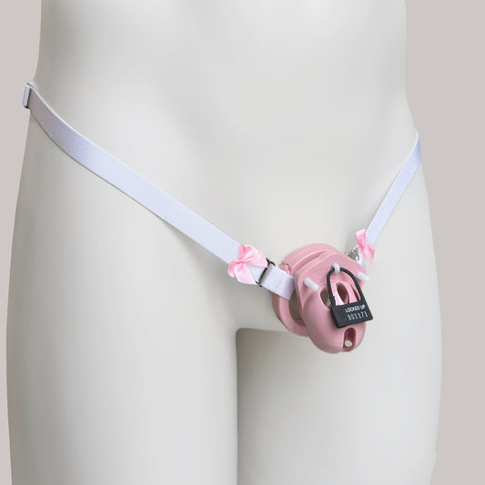 Sissy Two Straps Support Belt For Chastity Cage (Pink and White)