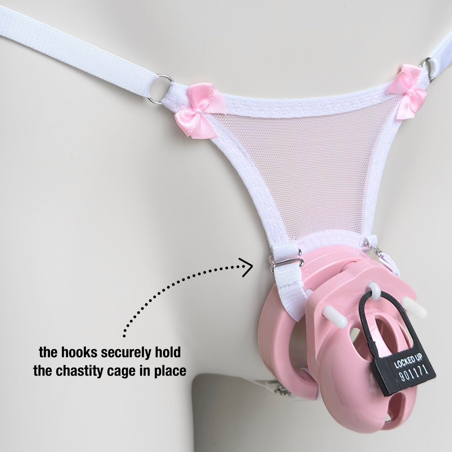 Mesh Support Thong For Chastity Cage (French Maid Pink)